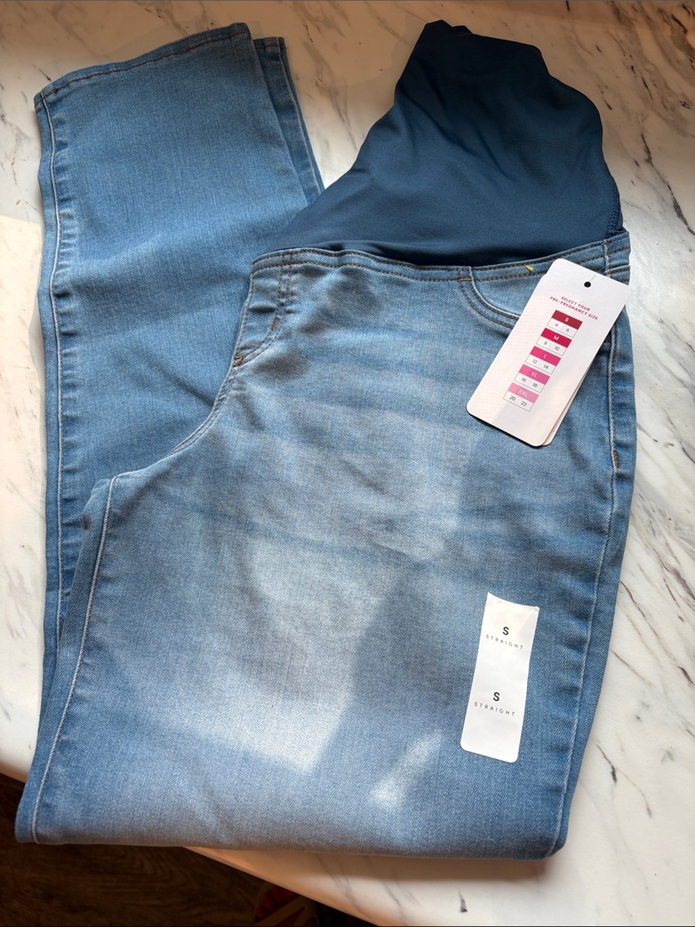 Ingrid & Isabel Light Blue Maternity Jeans with Navy Waistband